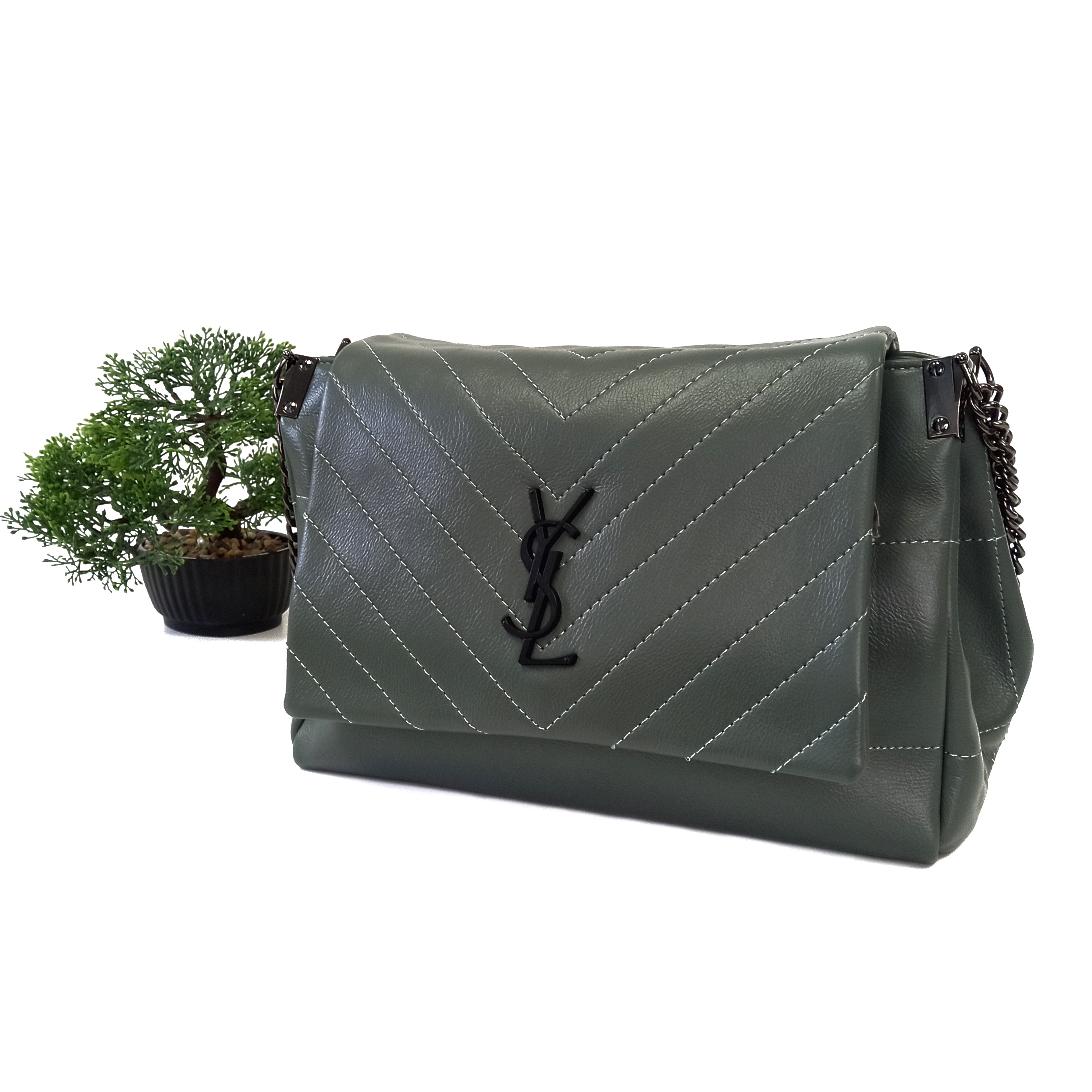 

Стильная сумка на цепочке искусственная кожа VTTV оливковая XYH-926 green