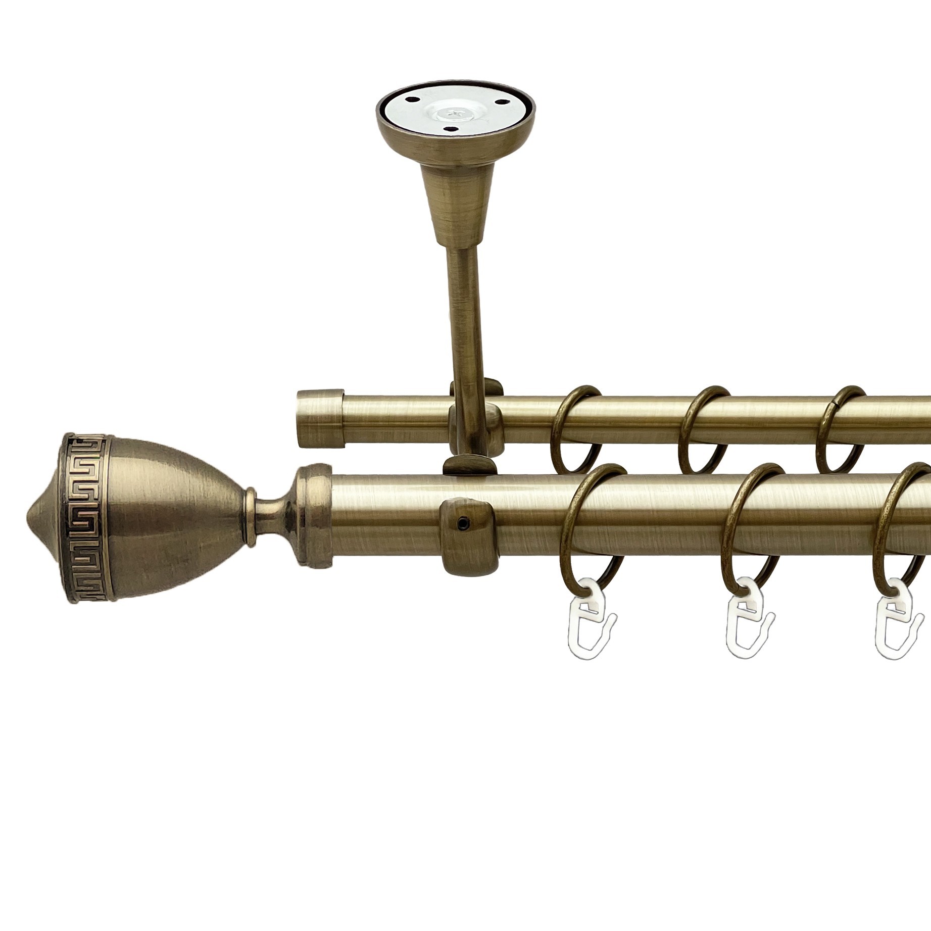 

Карниз Orvit Афіна металевий дворядний відкритий до стелі гладка труба кільце металеве Антик 25\16 мм 200 см (00-00018467)