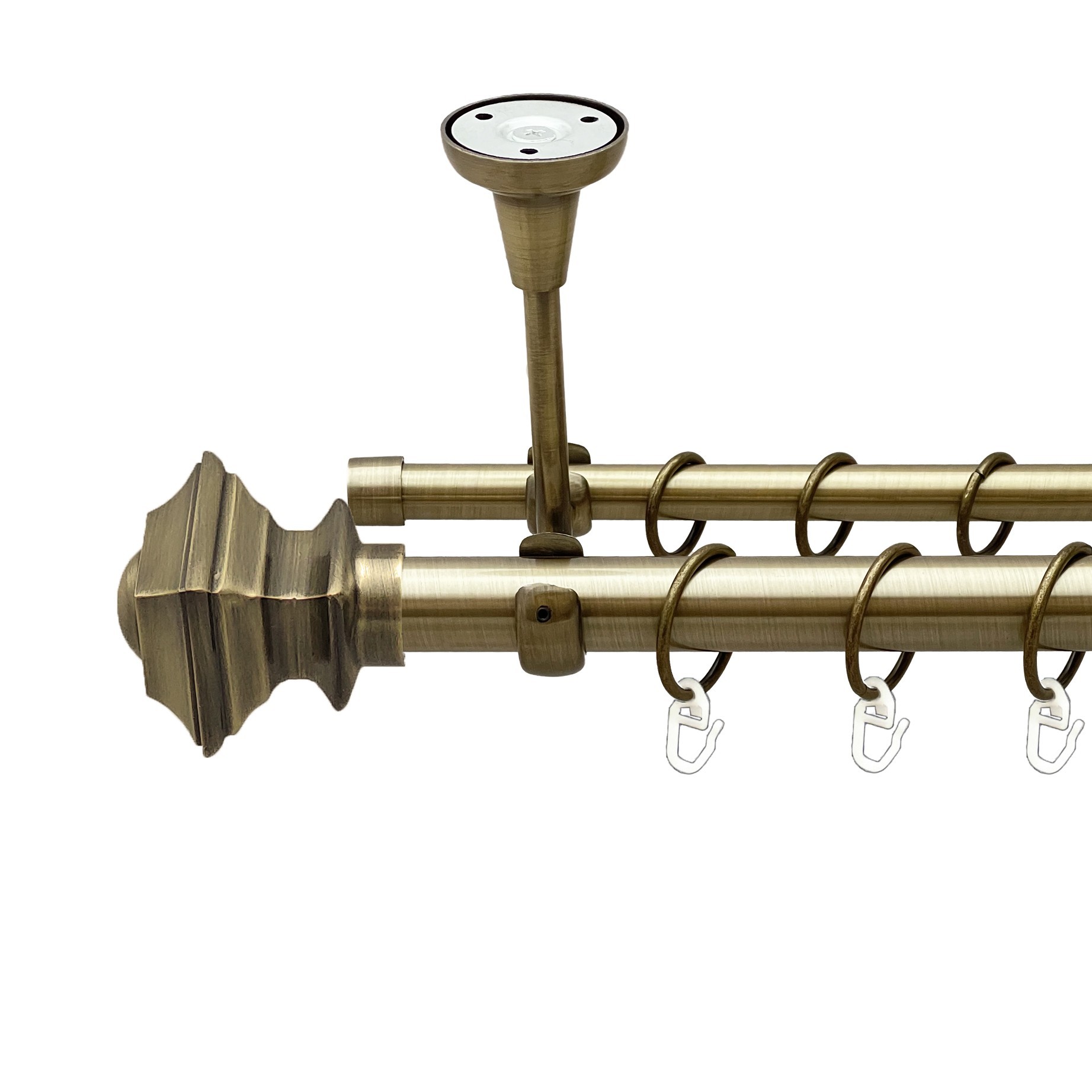 

Карниз Orvit Борджеза металевий дворядний відкритий до стелі гладка труба кільце металеве Антик 25\16 мм 240 см (00-00018484)