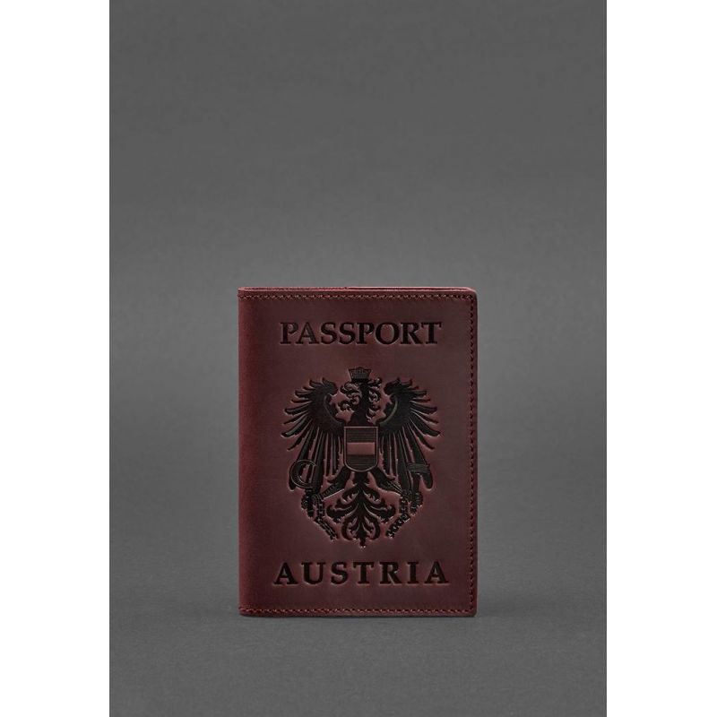 

Кожаная обложка для паспорта с австрийским гербом бордовая Crazy Horse