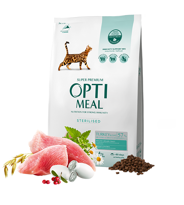 

Сухой корм для стерилизованных кошек с индейкой и овсом Opti Meal 4 кг
