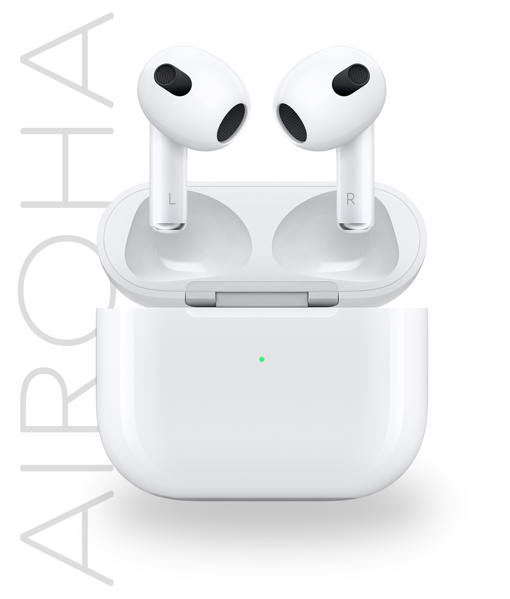 

Bluetooth беспроводные наушники Airoha AirPods (3rd gen.) белые с зарядным кейсом, автоподключение, крутой бас, анимация