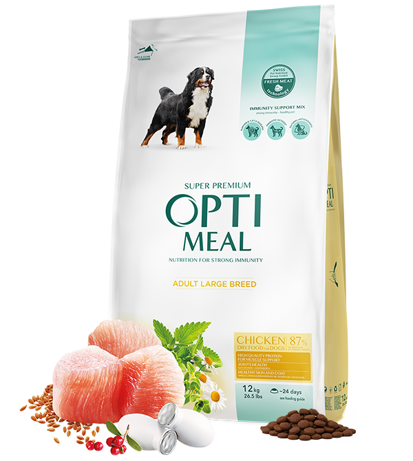 

Сухой корм для взрослых собак крупных пород с курицей OptiMeal 12 кг