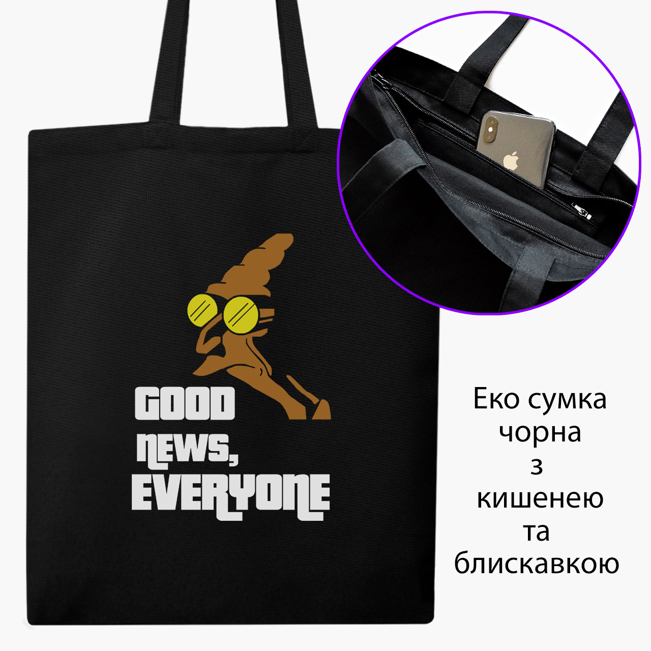 

Эко сумка шоппер на молнии Профессор Фарнсворт Футурама (Professor Farnsworth Futurama) (9227-1997) 41x35 см Черный