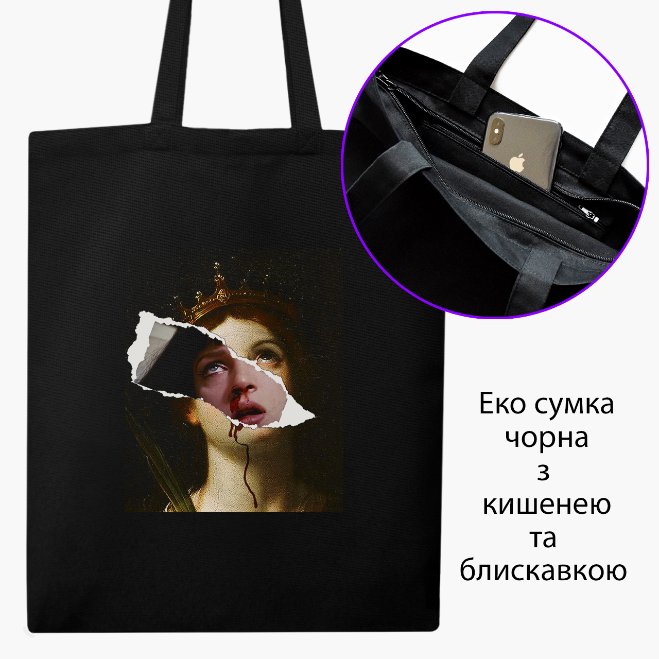 

Эко сумка шоппер на молнии Ренессанс-Криминальное чтиво (9227-1587) 41x35 см Черный
