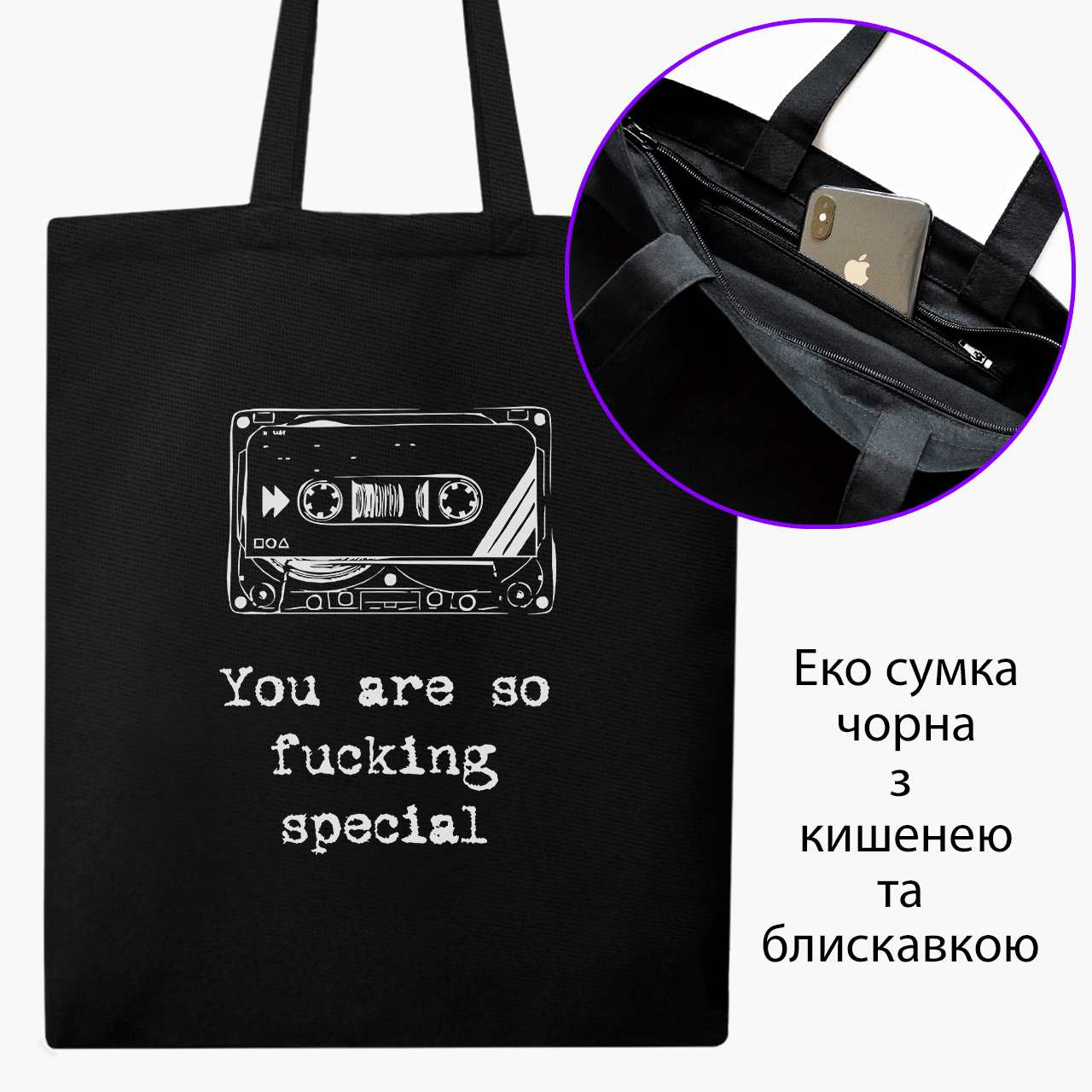 

Эко сумка шоппер на молнии Радиохед (9227-2023) 41x35 см Черный