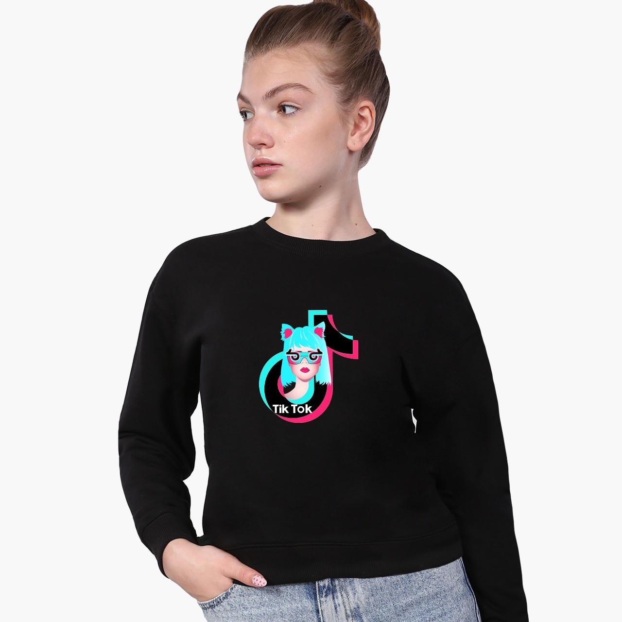 

Свитшот для девочек ТикТок (TikTok Girl Cat) (9509-1648) 134-140 см Черный
