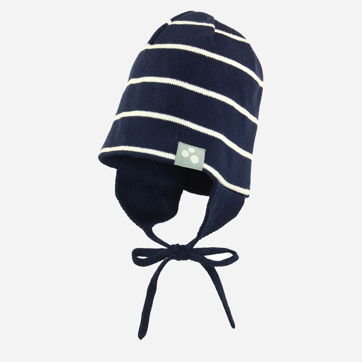 Акція на Дитяча демісезонна шапка-біні в'язана на зав'язках для хлопчика Huppa Cairo 83150000-90286 41-43 см Темно-синя від Rozetka