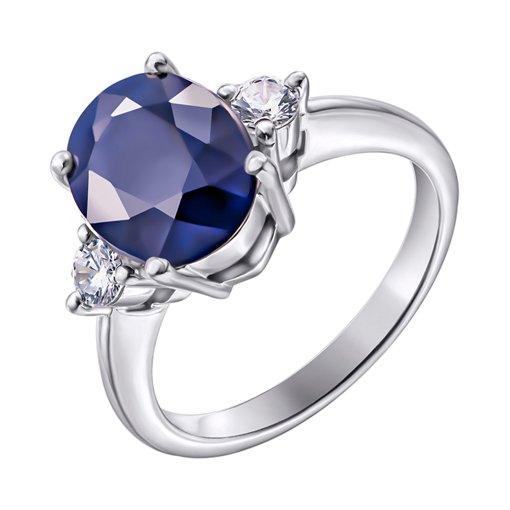 

Серебряное кольцо с сапфиром и фианитами 000125021 000125021 18.5 размера