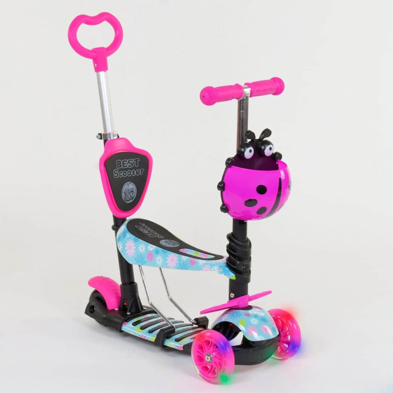 

Детский самокат 5в1 Best Scooter розовый цвет