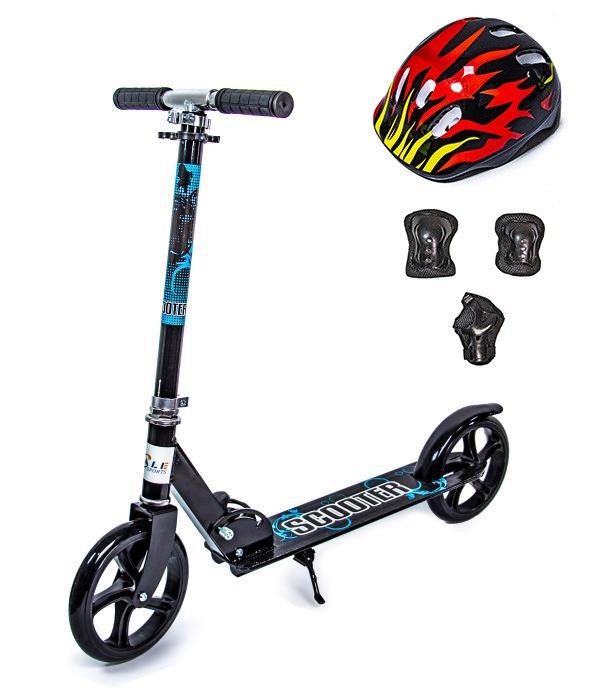 

Детский самокат двухколесный Scale Sports 460 с комплектом защиты Черный цвет