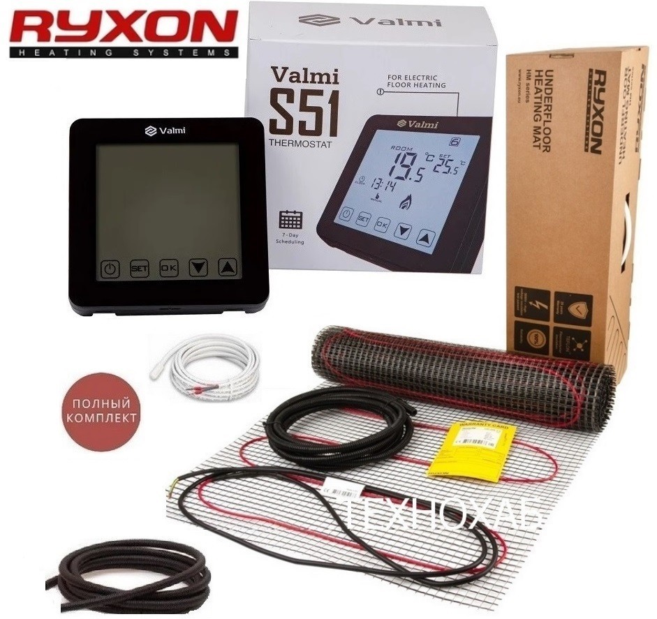 

Электрический теплый пол RYXON HM/15м² /3000Ват/ 200Вт/м² тонкий нагревательный мат под плитку с программируемым терморегулятором Valmi P30