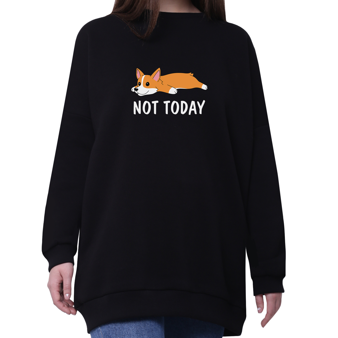 

Свитшот женский удлиненный надпись Не сегодня (Not Today) (35963-2019-2) Черный, Свитшот женский удлиненный надпись Не сегодня (Not Today) (35963-2019-2) Черный M