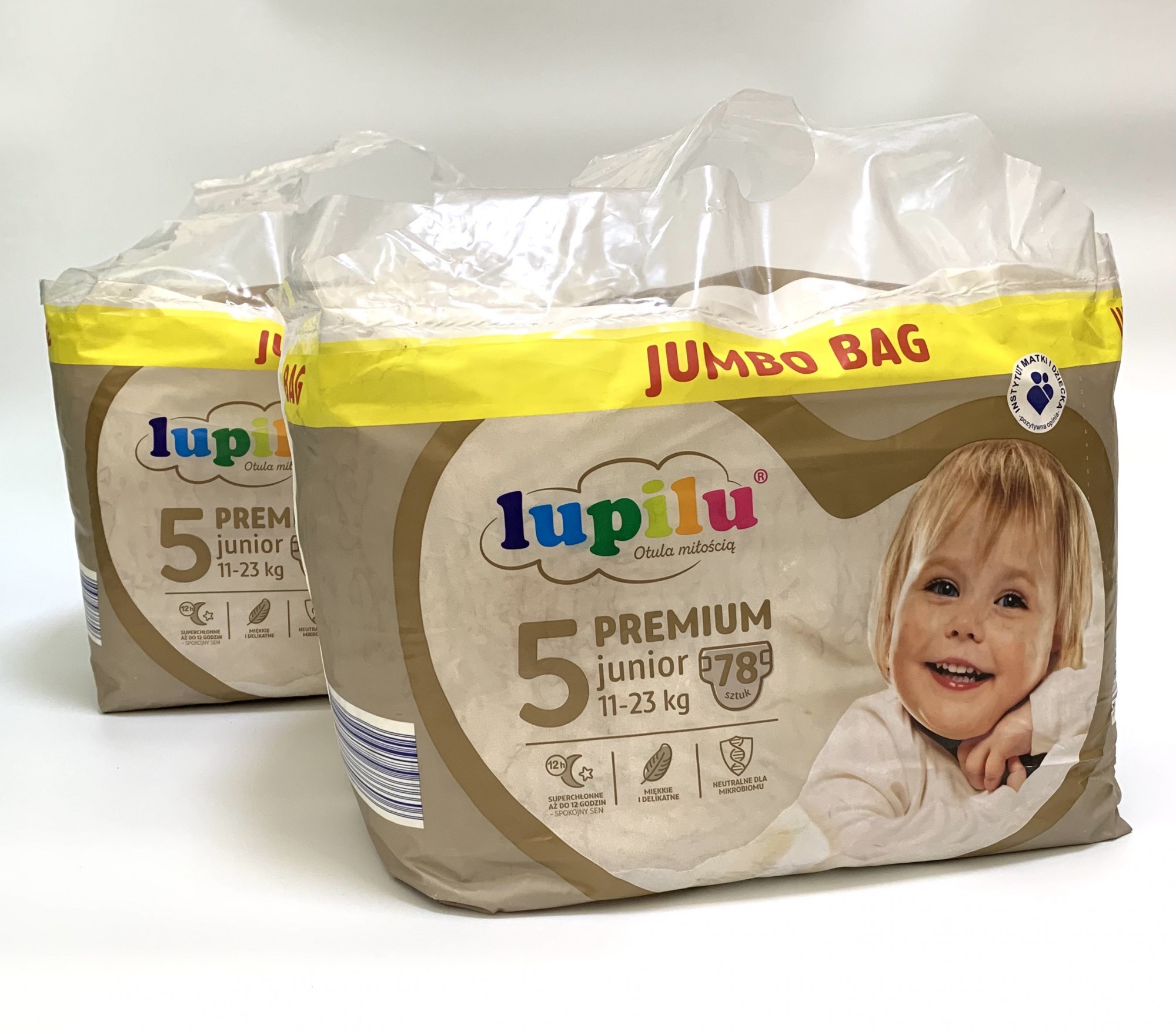 

Набір з 2 уп. по 78 шт (разом 156 шт) підгузників 5 розміру Lupilu premium Jumbo Bag 11-23 кг