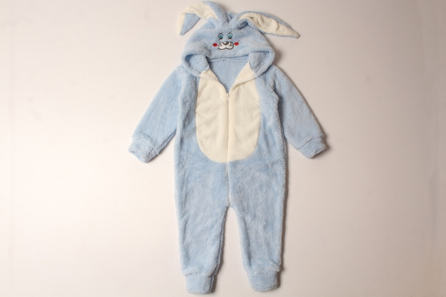 

Комбинезон махровый с капюшоном Заяц голубой на молнии 10-12 мес 74-80 см с ушками Турция КБ68