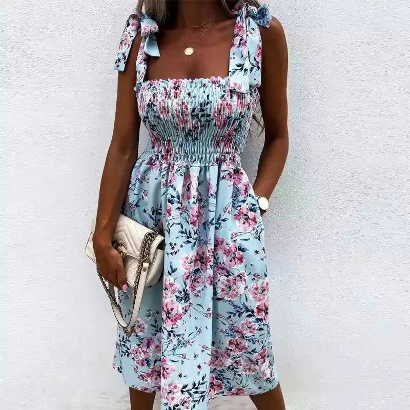 

Платье голубое в цветочный принт с завязками на плечах G&N 9028, Платье голубое в цветочный принт с завязками на плечах G&N 9028 M (44)