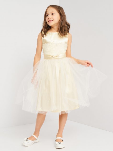 Акція на Дитяча літня святкова фатинова сукня для дівчинки Sasha 3865/3 98 см Айворі від Rozetka