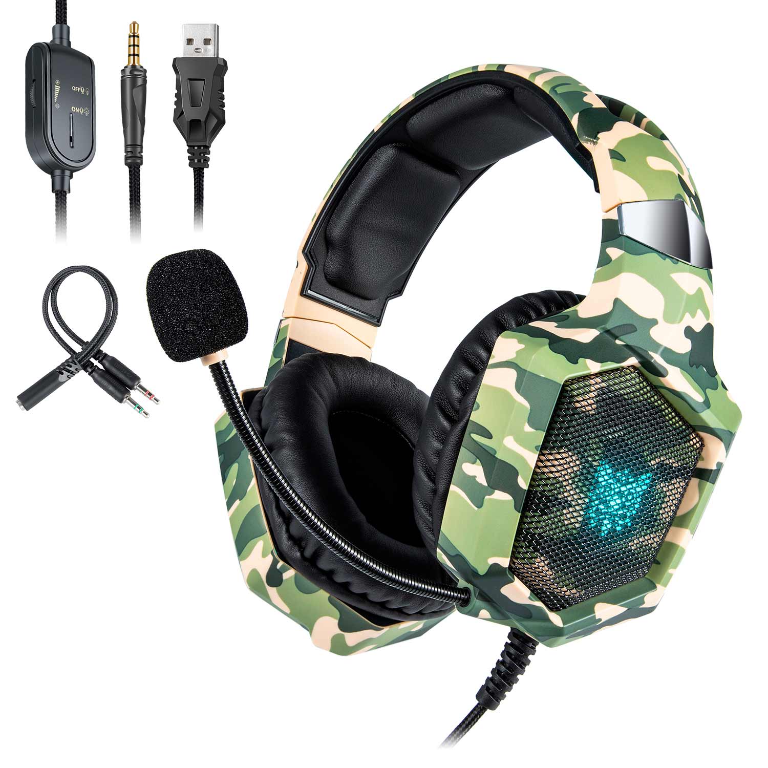 

Игровые наушники ONIKUMA Gaming with LED K8 Camouflage-Green