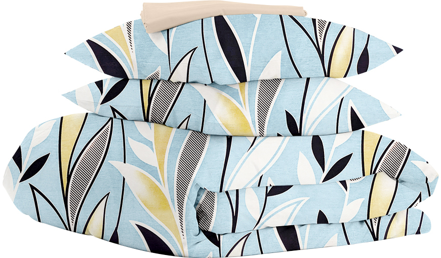 

Комплект евро постельного белья Cosas на резинке Seaweed Blue Beige 200x220 см