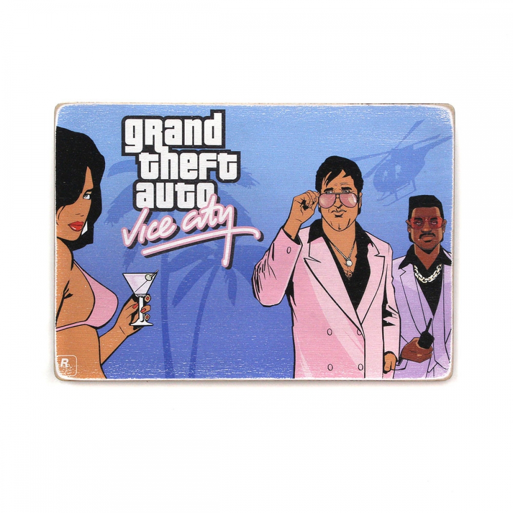 

Деревянный постер Видеоигры GTA Vice city. ГТА Вайс Сити А1