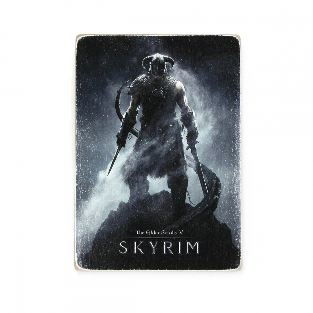 

Деревянный постер Видеоигры Skyrim. Скайрим. Довакин с мечами А1