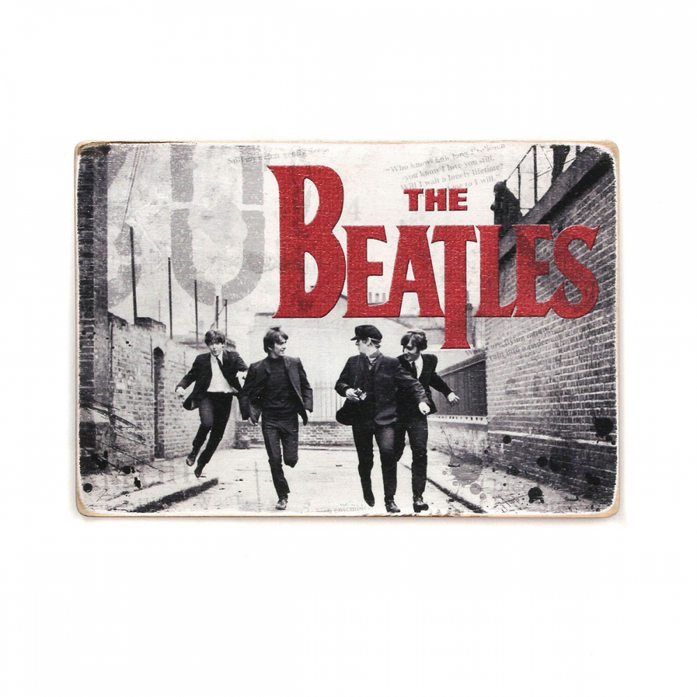 

Деревянный постер Музыка The Beatles. Битлз. Бегут по улице А1