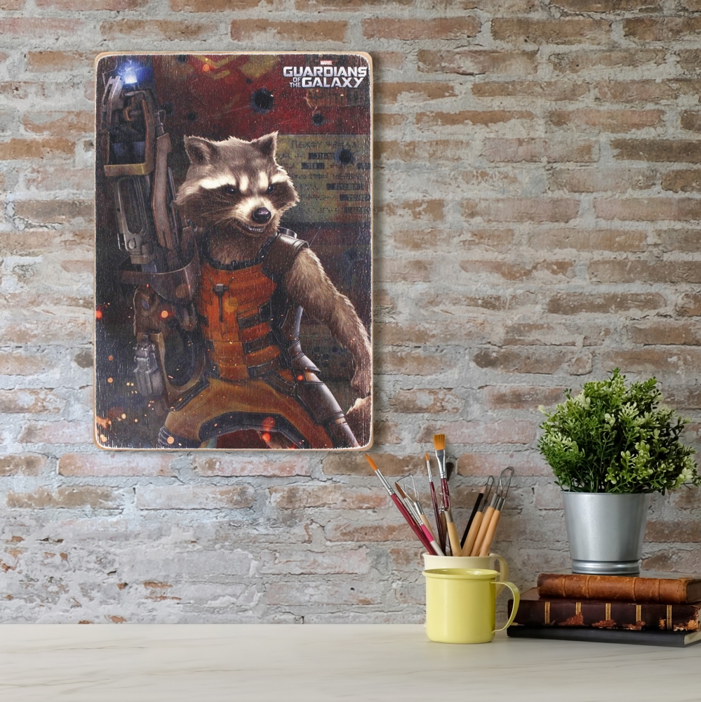 

Деревянный постер Супергерои Guardians of the Galaxy. Стражи Галактики. Енот Ракета А1