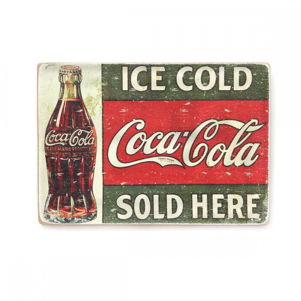 

Деревянный постер Для баров и кафе Ice cold Coca-Cola sold here А1