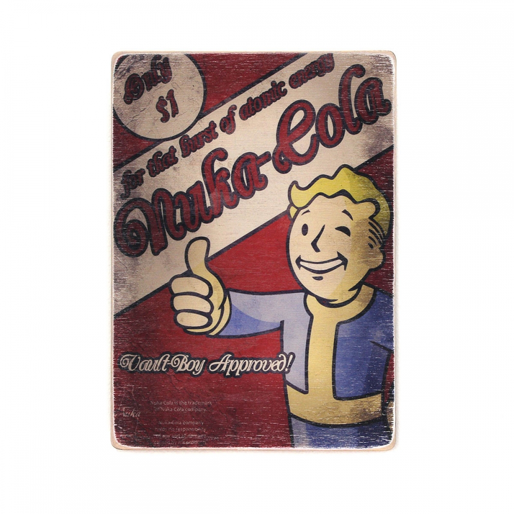 

Деревянный постер Видеоигры Fallout. Фоллаут. Нюка-Кола. Волт-Бой одобряет А1