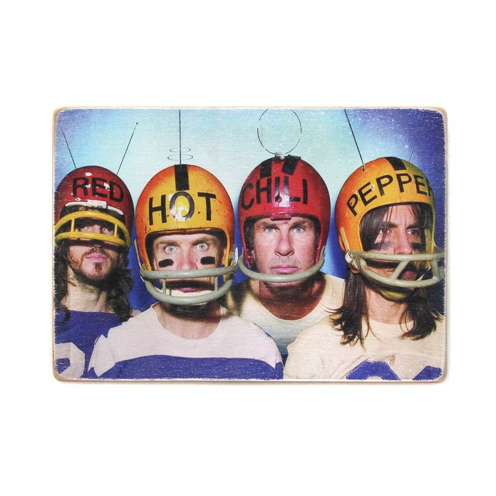 

Деревянный постер Музыка Red Hot Chili Peppers. Ред Хот Чили Пепперс в шлемах А2