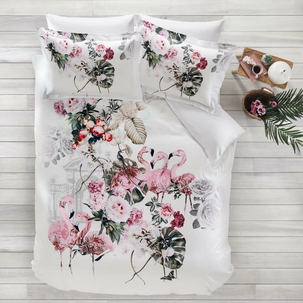 

Комплект постельного белья Tivolyo Home Flamingo евро белый сатин делюкс