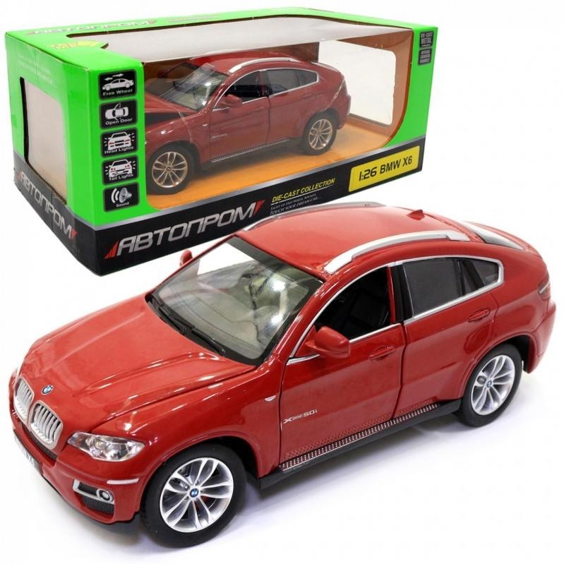 

Коллекционная металлическая машинка БМВ Автопром BMW X6 с инерцией в масштабе 1:26 Красный