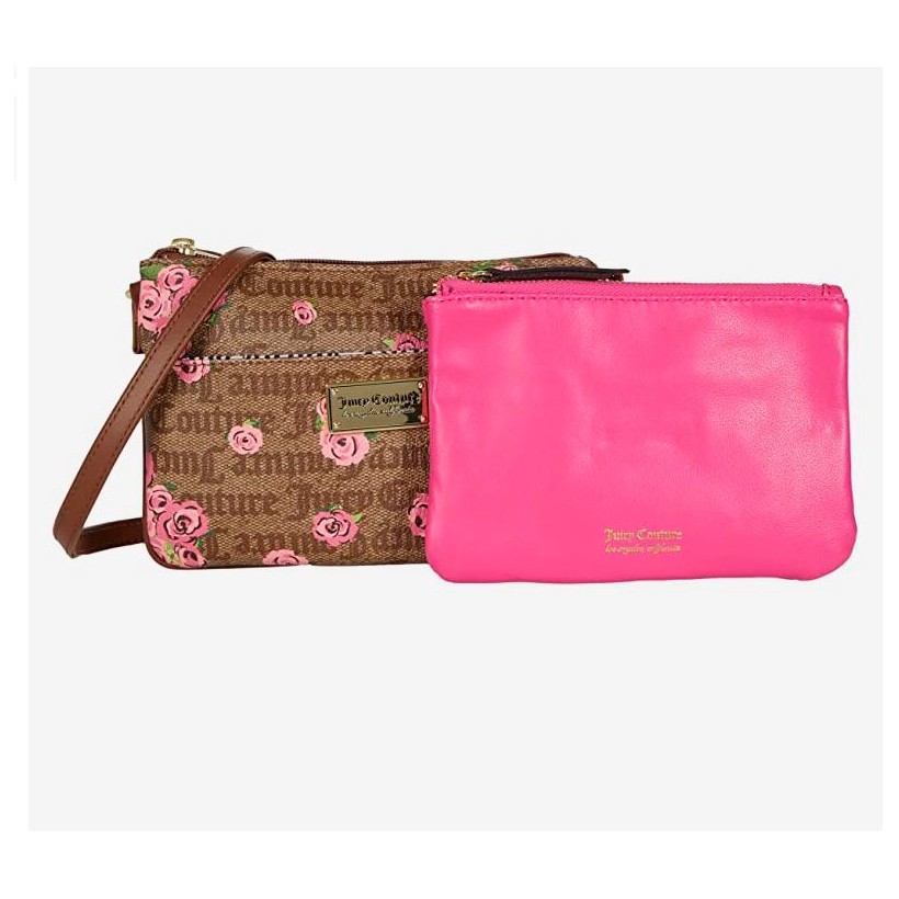 

Женская сумка Juicy Couture коричневая с розовым съемным кошельком 2в1