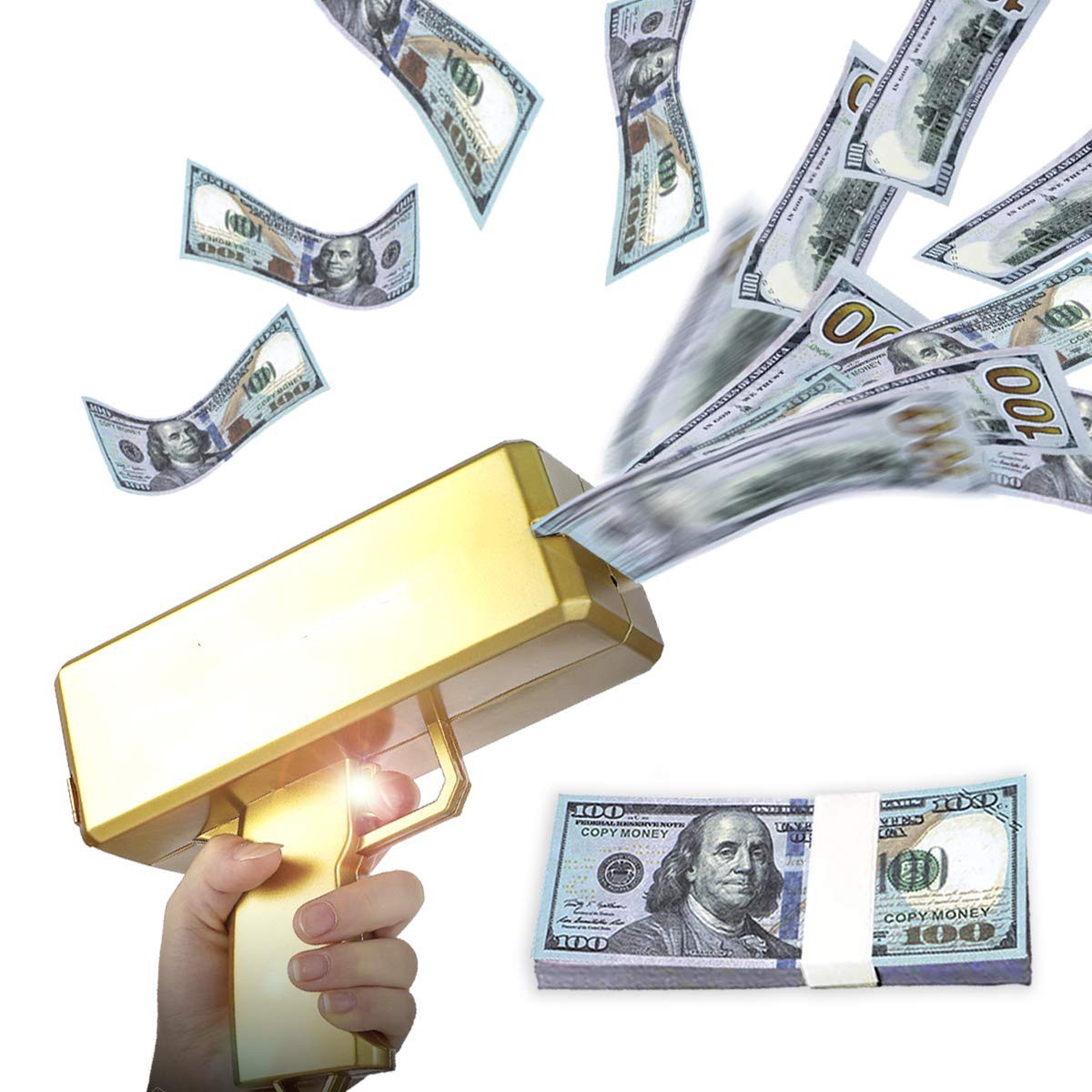 

Пистолет для стрельбы деньгами Money Gun деньгомет золотой