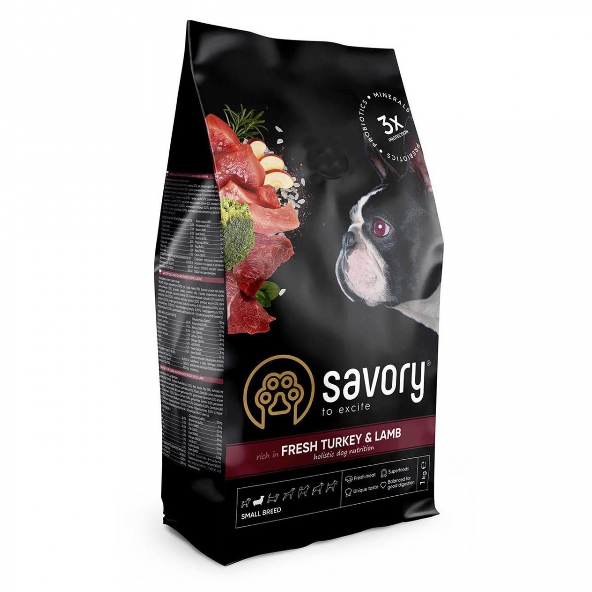 

Сухой корм Savory Small Breed rich in Fresh Turkey & Lamb для собак мелких пород с индейкой и ягненком 1 кг