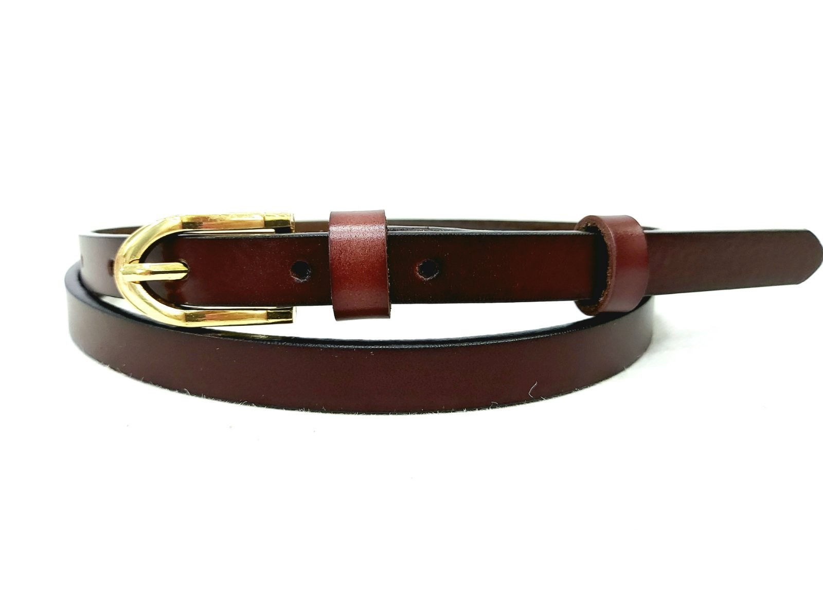 

Ремень кожаный женский платяной, брючный узкий 1.5 см Skipper коричневого цвета 112 см