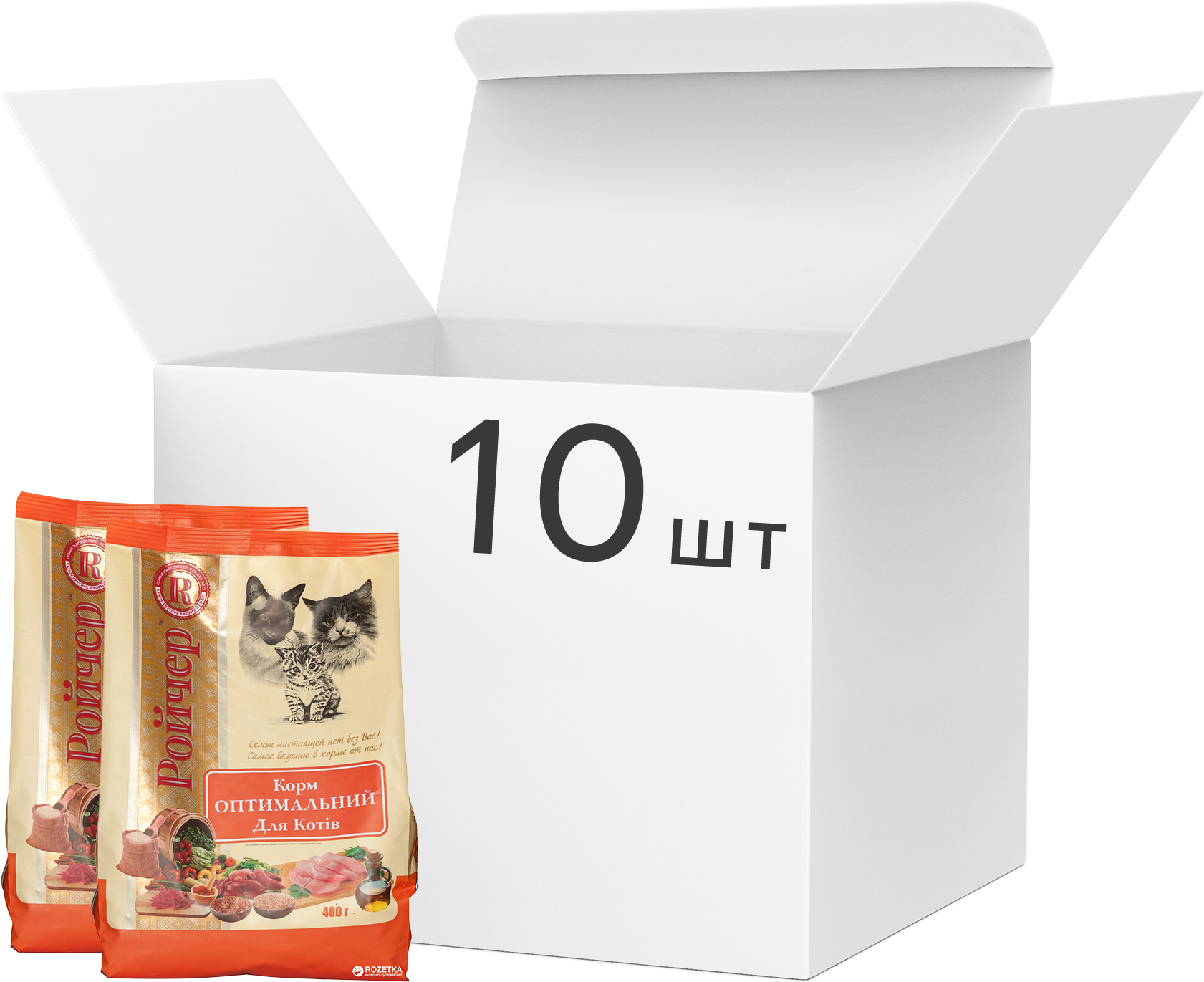 Акція на Упаковка сухого корма для кошек Ройчер Оптимальный 10 шт по 400 г (4820125431987-10) від Rozetka UA