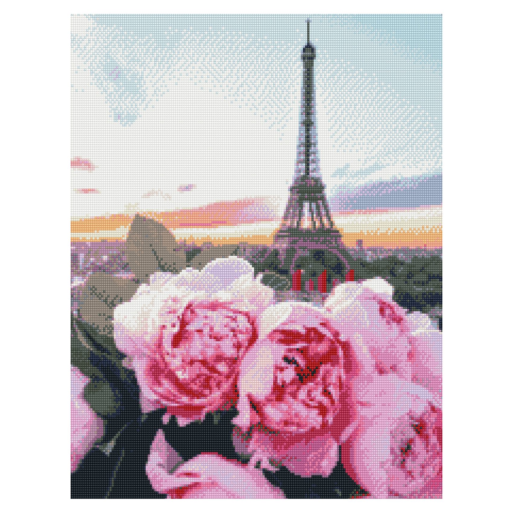 

Алмазная мозаика «Эйфелева башня с пионами», 50х60 см