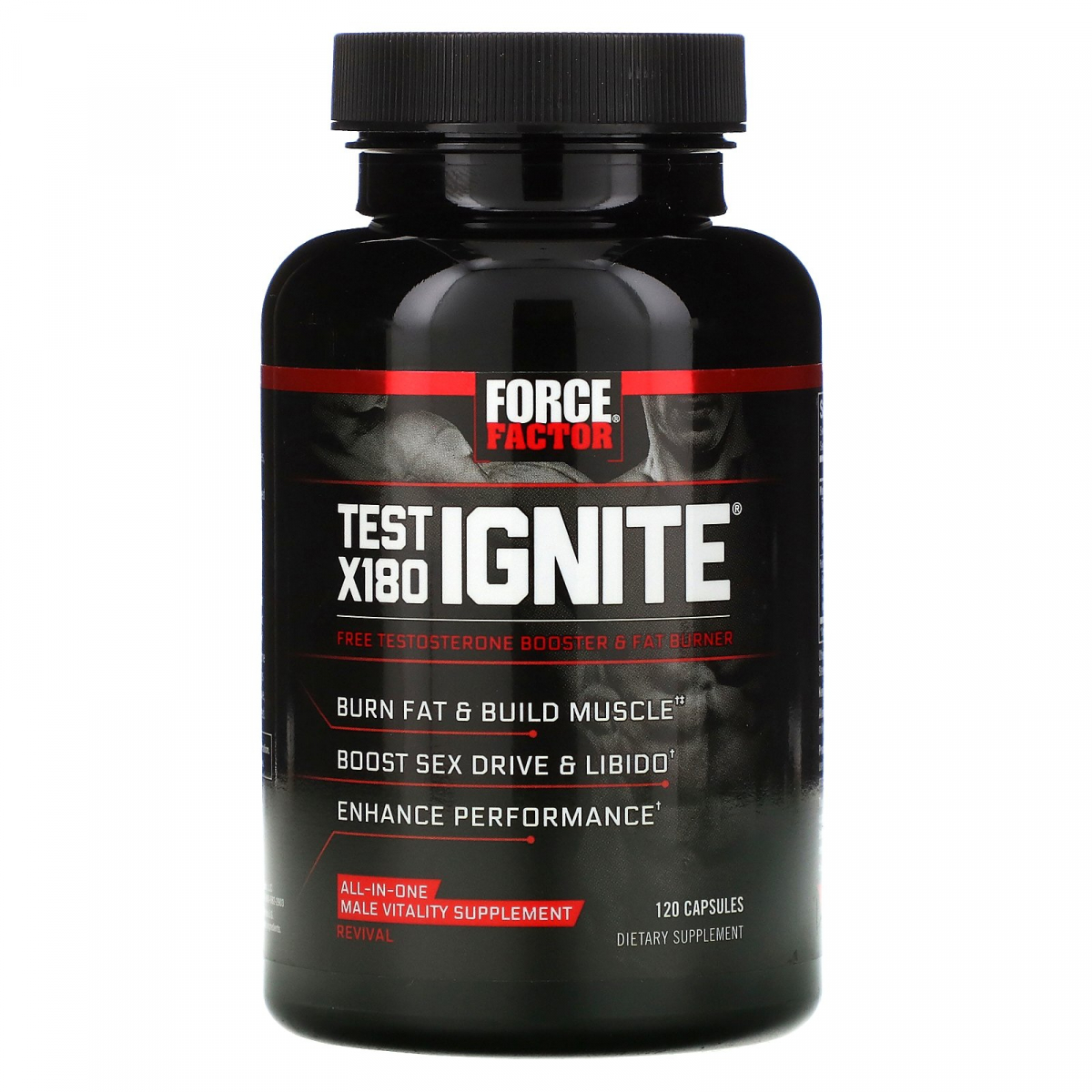 

Усилитель тестостерона и сжигатель жира, Test X180 Ignite, Free Testosterone Booster & Fat Burner, Force Factor, 120 капсул