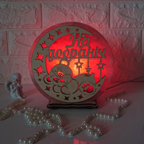 

Соляная лампа EcoDecorLamp круглая Мишка на луне красный