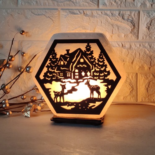 

Соляная лампа EcoDecorLamp шестигранная Домик в лесу ХДФ