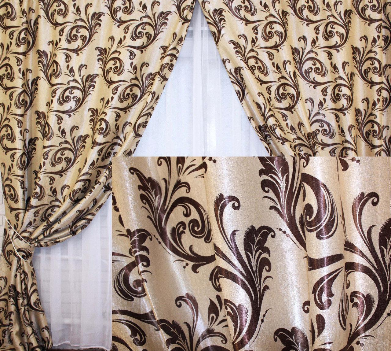 

Комплект штор блекаут Chtextil "Вензель" . Колір бежевий 101ш (Б) Ширина каждой шторы по 2м