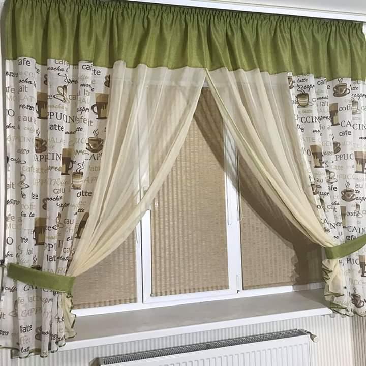 

Шторы лен в кухню Chtextil Оливковый с молочным