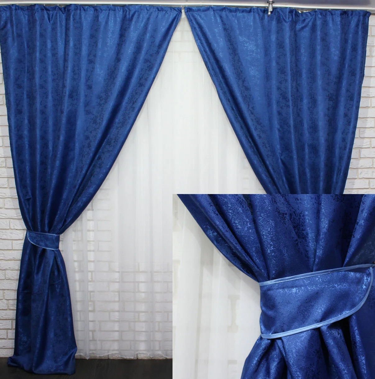 

Комплект жаккардовых штор Chtextil Ширина каждой шторы по 1,5м Синий