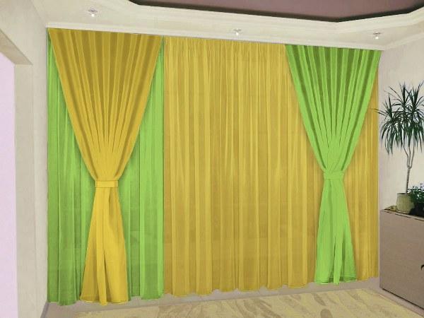 

Комплект штор и тюли Chtextil Салатовый с желтым Ширина карниза 2.5-3м