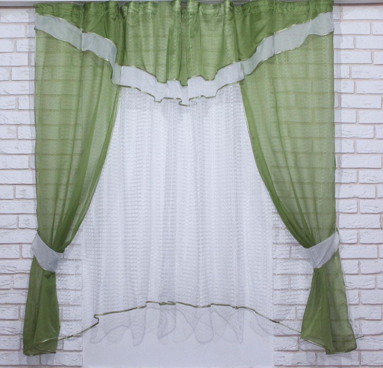 

Кухонный комплект Chtextil шторы и тюль, цвет белый с оливковым