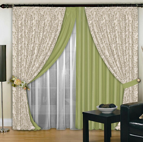 

Шторы Chtextil блекаут и атлас, 4 готовые шторы Салатовый с бежевым