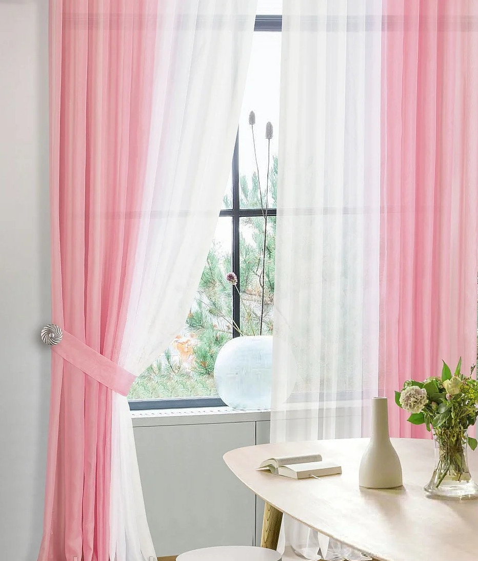 

Шторы Chtextil из вуали, цвет розовый и белый На карниз 3 м