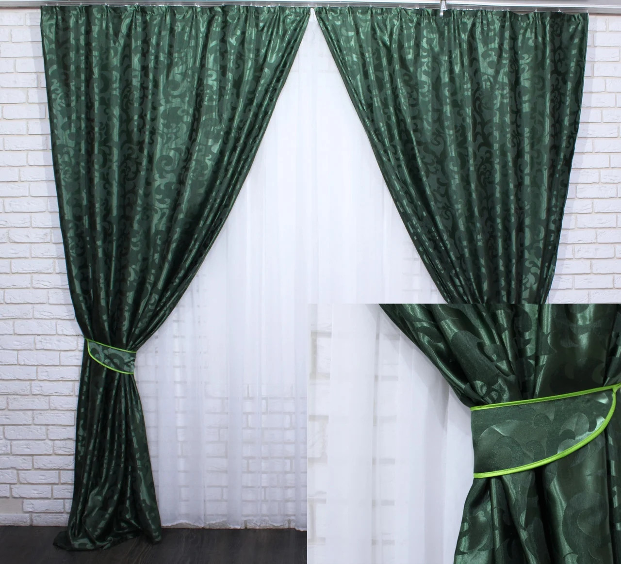

Комплект жаккардовых штор Chtextil Ширина каждой шторы по 2.5м Зеленый