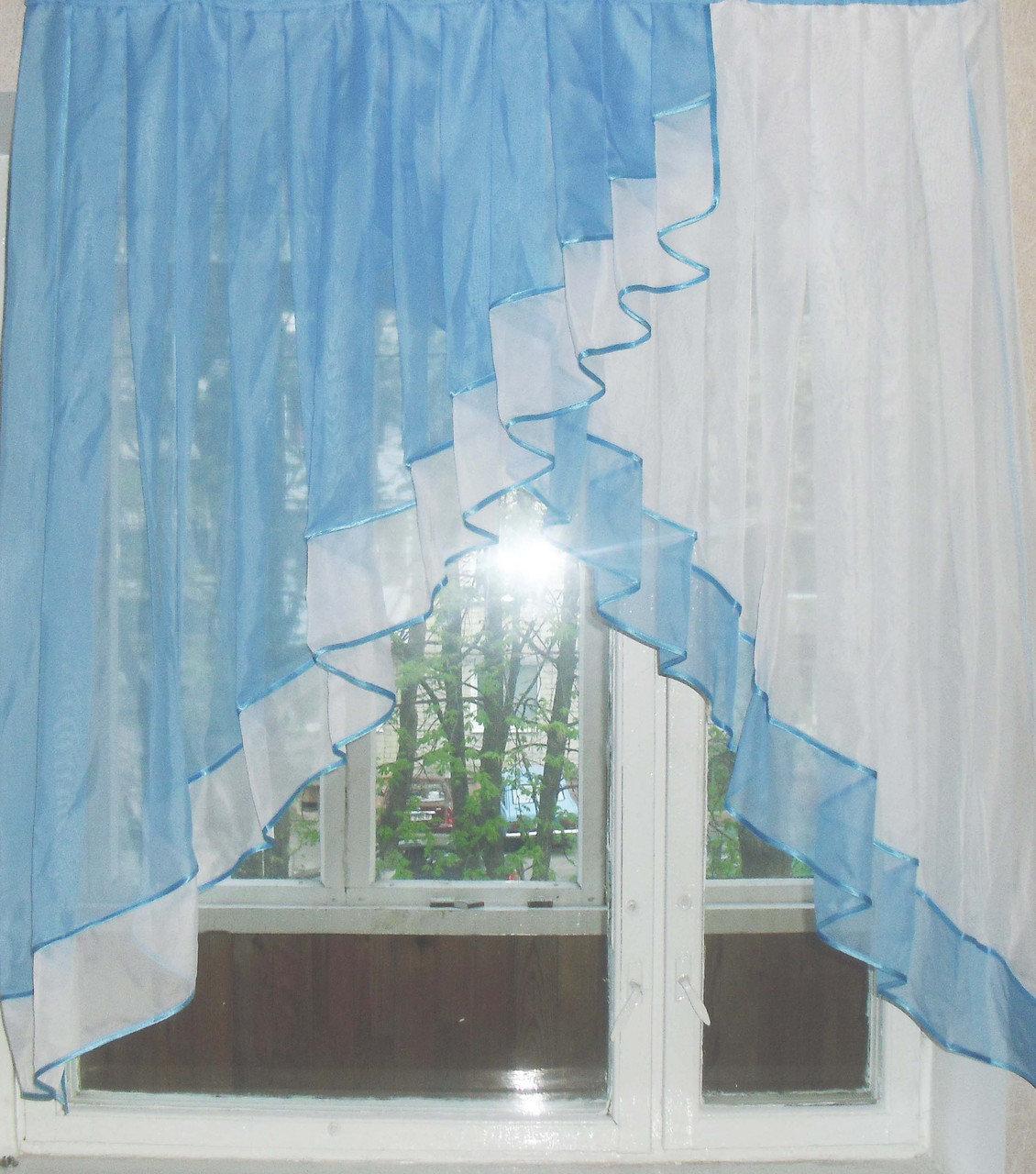 

Комплект на кухню Chtextil с карнизом 1.5 Белый с голубым